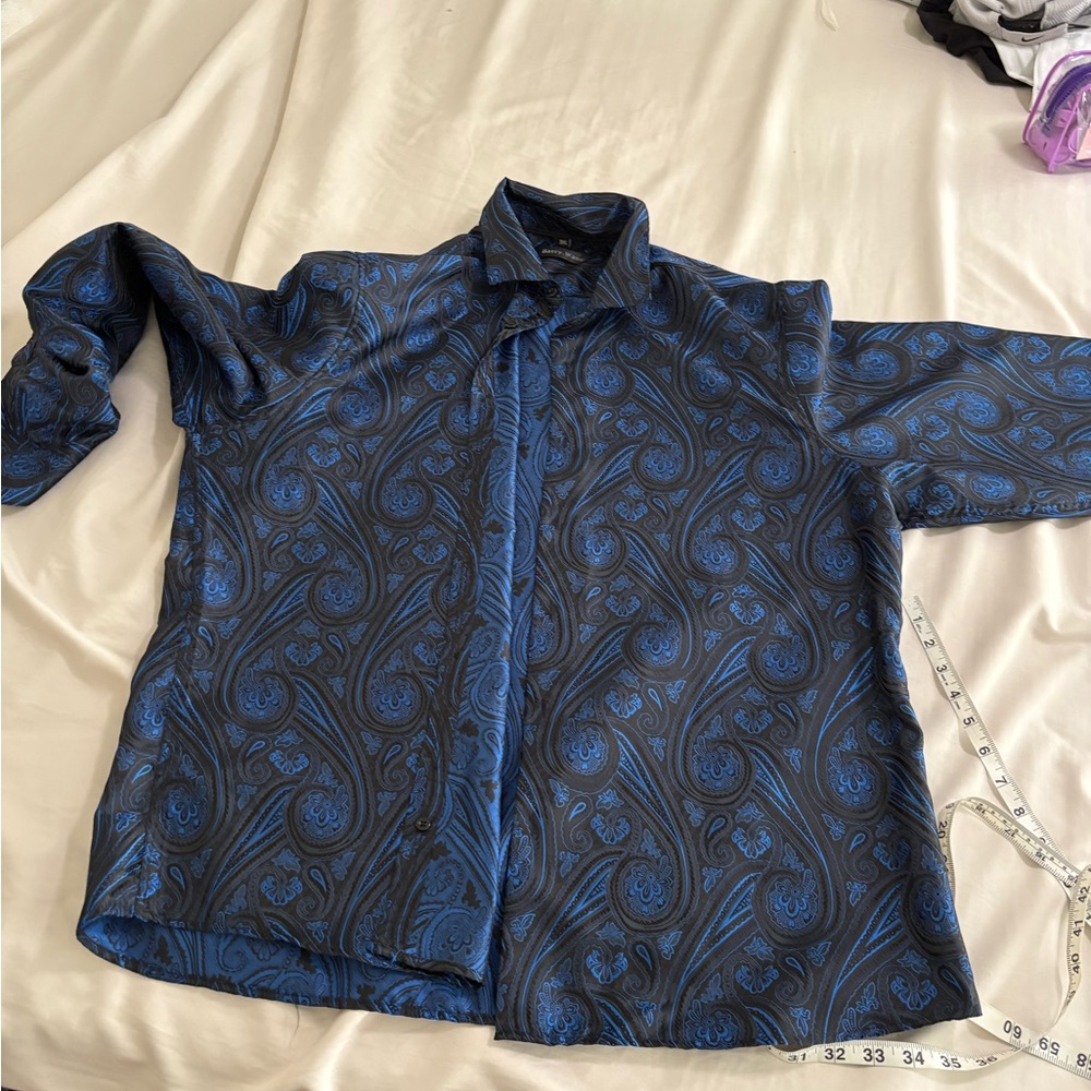 Barry wang 3XL Men's Blue Paisley Shirt